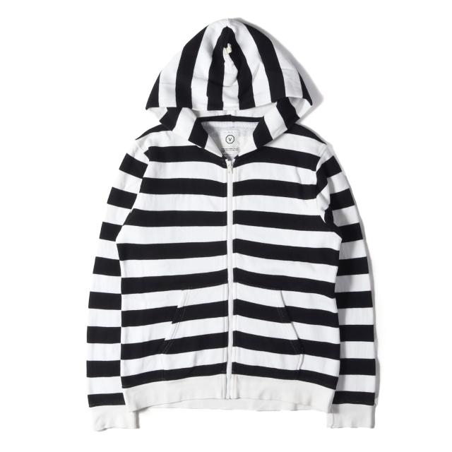 visvim ビズビム パーカー ホワイト ブラック 白黒 サイズ:S | 00s ボーダー フルジップ スウェットパーカー | トップス フーディー【メンズ】【中古】【K4824】