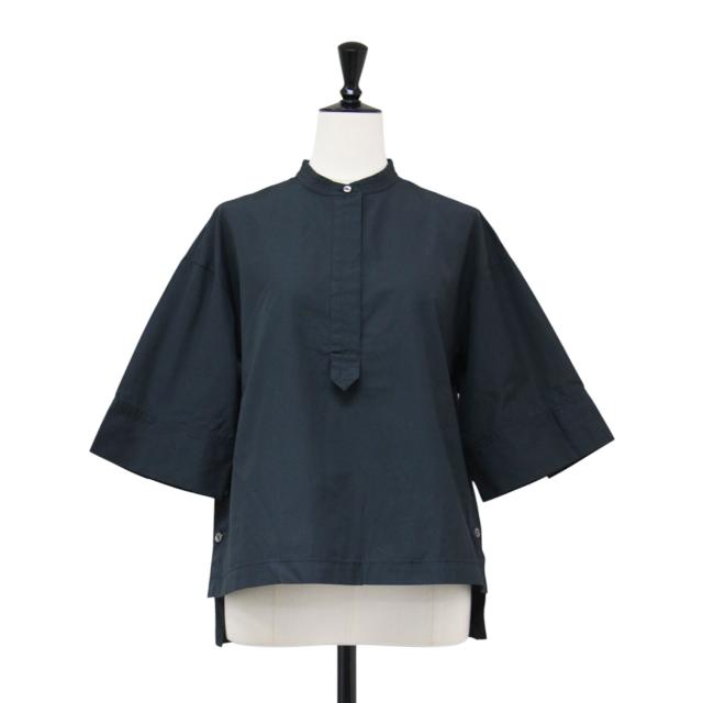 TOMORROWLAND collection トゥモローランド ブラウス ネイビー 紺 36(9号) | 24春夏 コットントロピカル サイドスリット ブラウス / シャツ | 半袖 バンドカラー サイドボタン | トップス 日本製【レディース】【中古】【K4825】