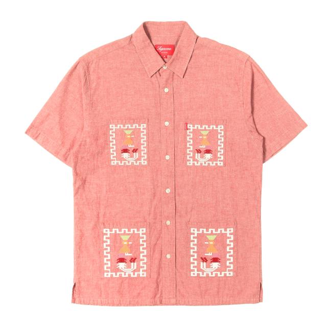Supreme シュプリーム シャツ レッド サイズ:S | 民族刺繍 シャンブレー グアヤベラシャツ / キューバシャツ(Guatemala Shirt) | トップス カジュアルシャツ 半袖【メンズ】【中古】【K4846】