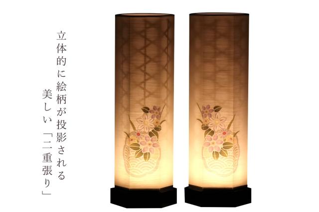 盆提灯 初盆 新盆 モダン 仏具 一対 セット 夏あかり・岐阜シリーズ 夏の移ろい 美濃和紙 二重張り 電池式 コードレス LED 和 行灯 提灯 仏壇 仏花 贈り物