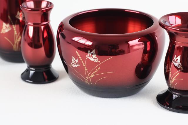 仏具 仏具セット+リンセット 【想彩 ワインレッド 6点セット 3.0寸 + たまゆらりん 1.8 寸 （りん台 黒檀×りん棒 仏具セット 想彩 ワインレッド 6点セット+チェリンゴールド 2.5寸 海外