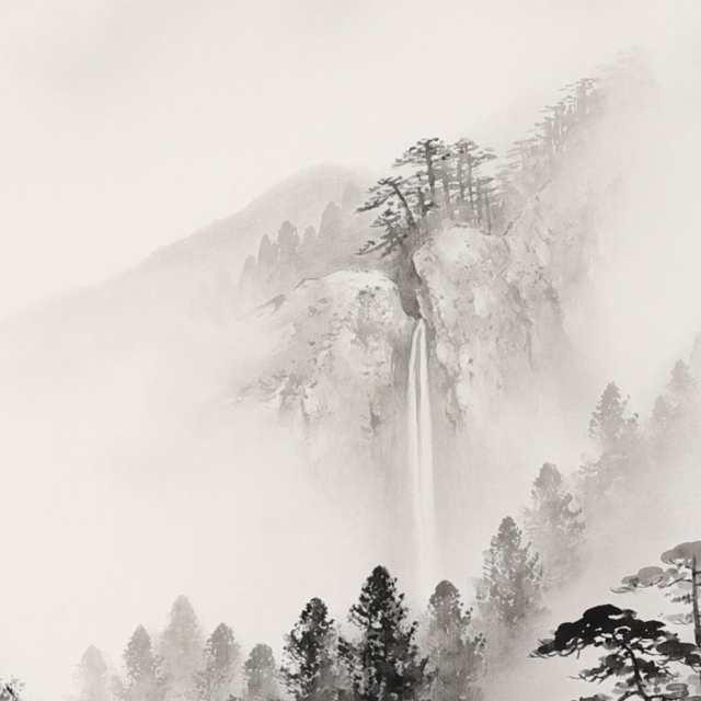 掛け軸「水墨山水」 塩川翠笙 尺五立サイズ：190×54.5cm 掛け軸 年中 