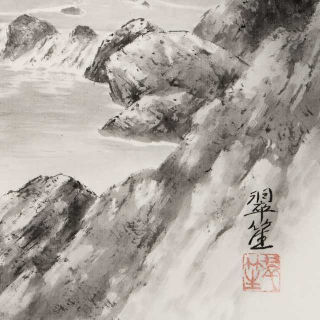 掛け軸「水墨山水」 塩川翠笙 尺五立サイズ：190×54.5cm 掛け軸 年中 