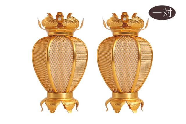 灯ろう 照明 仏壇 吊り 燈篭 夏目型 ■ 大 ■ アルミ 金色 仏具 一対
