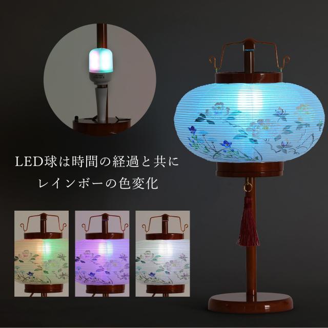 盆提灯 初盆 新盆 モダン 仏具 単品 岐阜の誉れ シリーズ 華雫 ケヤキ色 ミニ 小型 2種類の明かり LEDレインボー ＆ ローソク灯 木製 絹張 和 行灯 提灯 仏壇 仏花 贈り物 (代引き決済不可商品)