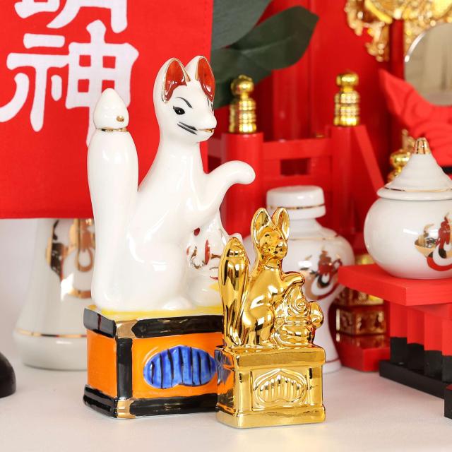 深紅の稲荷宮 特上塗り 一社 二対のお狐様 大鳥居 朱色灯ろう 神棚セット 稲荷紋 神具セット 灯篭 燈篭_13