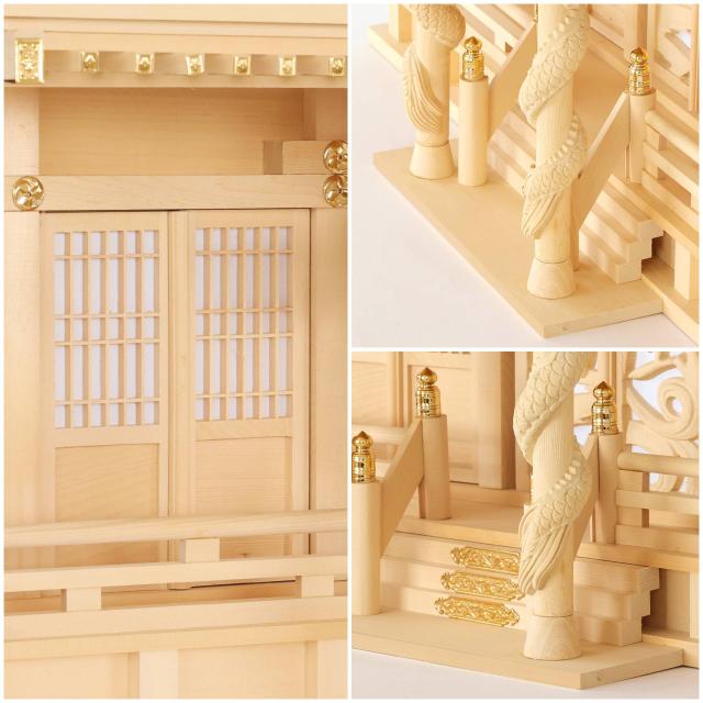 神棚 風神雷神龍神 優雅 三社 宿る神々 檜葉製 神棚単品_7
