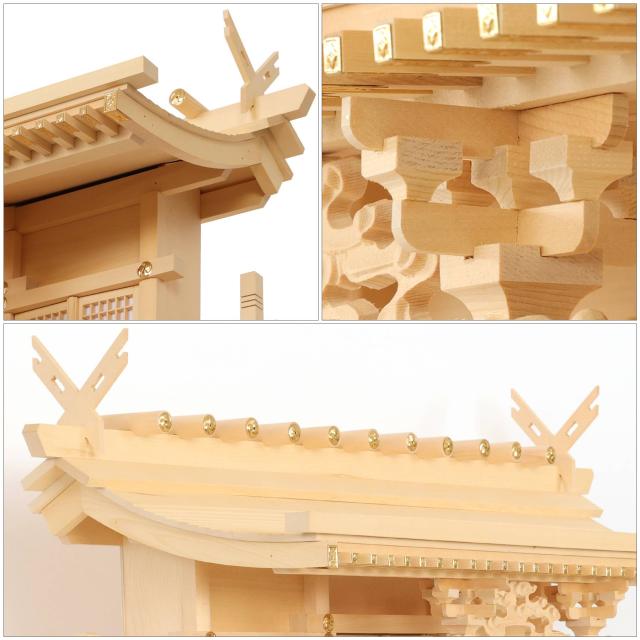 神棚 風神雷神龍神 優雅 三社 宿る神々 檜葉製 神棚単品_9