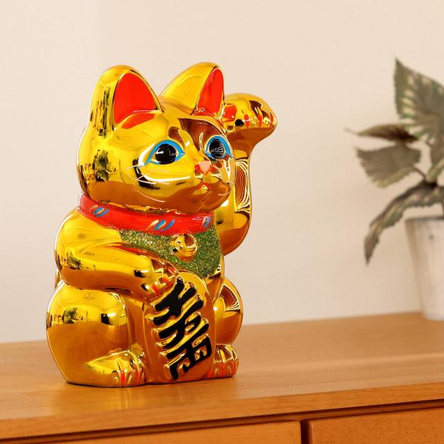 招き猫 常滑焼 貯金箱 金 6号 18.5cm 選べる右手 左手 陶器製 貯金箱 開運グッズ 縁起物 日本製 和風インテリア 開店祝い ギフト