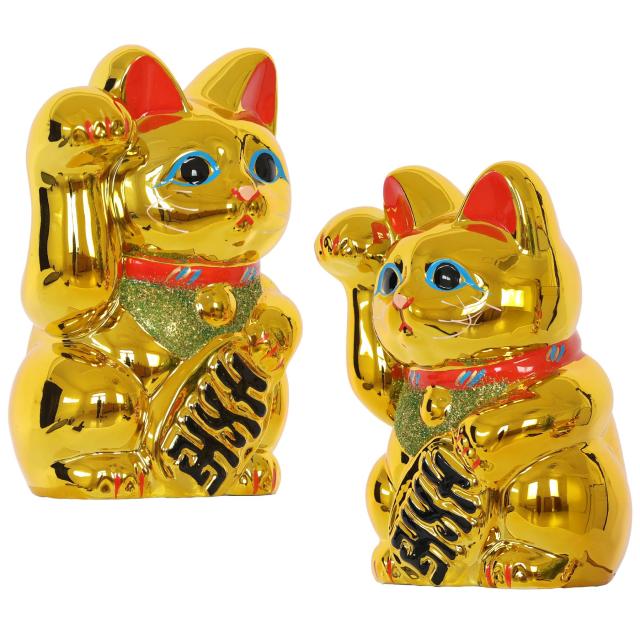 招き猫 常滑焼 貯金箱 金 6号 18.5cm 選べる右手 左手 陶器製 貯金箱 開運グッズ 縁起物 日本製 和風インテリア 開店祝い ギフト