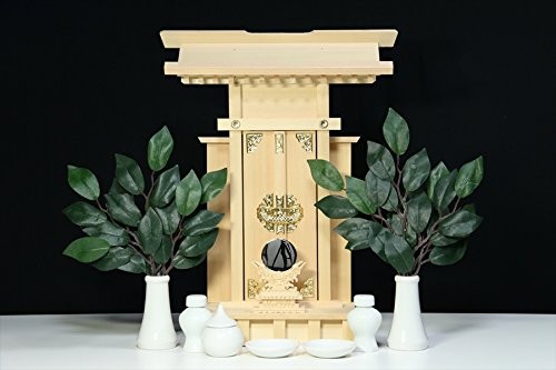 特上の一社 ■ 天大神宮 ■ 木曽桧 ■ 札宮型 神棚 特上神具セット 47cm 袖付