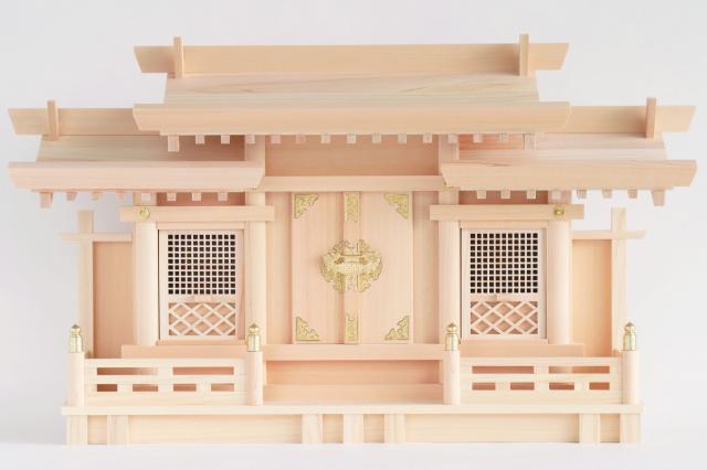 美・木曽ひのき 格子の扉 三社 モダン神具 ITSUKI 神棚セット 最高級 木曽桧の神棚 真鍮金具の彩りの通販は