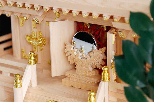 三社■屋根違 ひのき 最低床型 大型■ご神前 神具セット