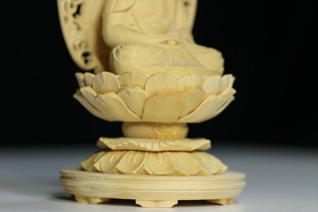 仏像 ■ 3寸 ■ 阿弥陀如来坐像 蓮華座 丸台 白木 天台宗 ご本尊 ■ 仏具 （高さ25cm×幅13cm×奥行き11.9cm）