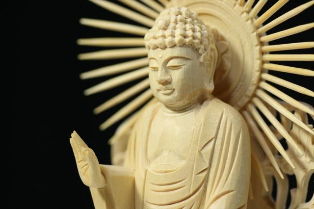 仏像 ■ 3.5寸 ■ 阿弥陀如来立像 蓮華座 丸台 白木 浄土真宗 高田派 ご本尊 ■ 仏具 （高さ20.8cm×幅10.1cm×奥行き7.4cm）