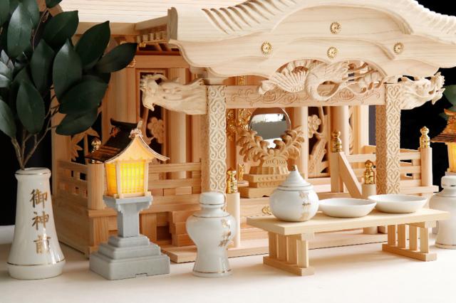 一社 □ 大型 美彫り □ 昇龍大社 / 入母屋 神棚セット □ 高級ひのき 