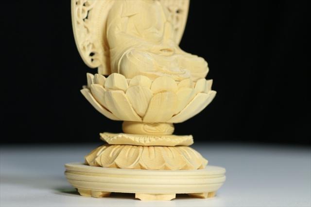 仏像 ■ 3寸 ■ 釈迦如来坐像 蓮華座 丸台 白木 天台宗 ご本尊 ■ 仏具 （高さ25cm×幅13cm×奥行き11.9cm）