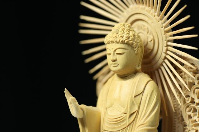 仏像 ■ 4寸 ■ 阿弥陀如来立像 六角台座 総柘植 浄土真宗 本願寺派 ご本尊 ■ 仏具 （高さ30.7cm×幅11.6cm×奥行き8.4cm）_3