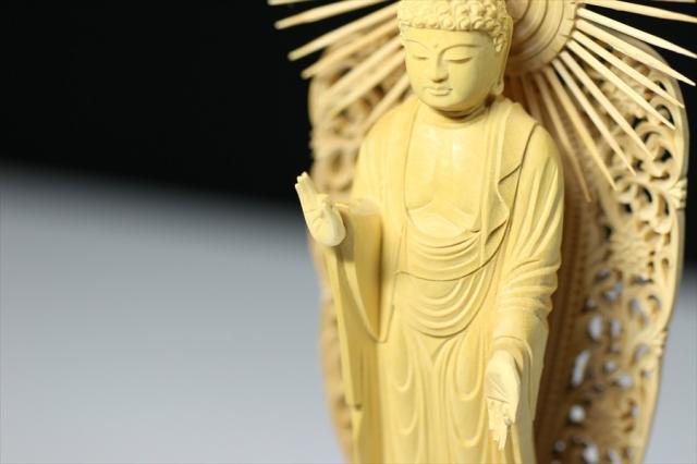 仏像 ■ 4寸 ■ 阿弥陀如来立像 六角台座 総柘植 浄土真宗 本願寺派 ご本尊 ■ 仏具 （高さ30.7cm×幅11.6cm×奥行き8.4cm）_5