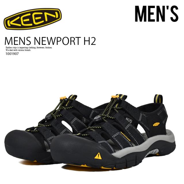 KEEN (キーン) MENS NEWPORT H2 (メンズ ニューポート H2) メンズ サンダル ハイブリッド ストラップ トレンド レトロ 厚底 タウンユース 普段使い デイリーユース カジュアル ストリート アウトドア キャンプ ビーチ 海 プール 黒 BLACK (ブラック) 1001907