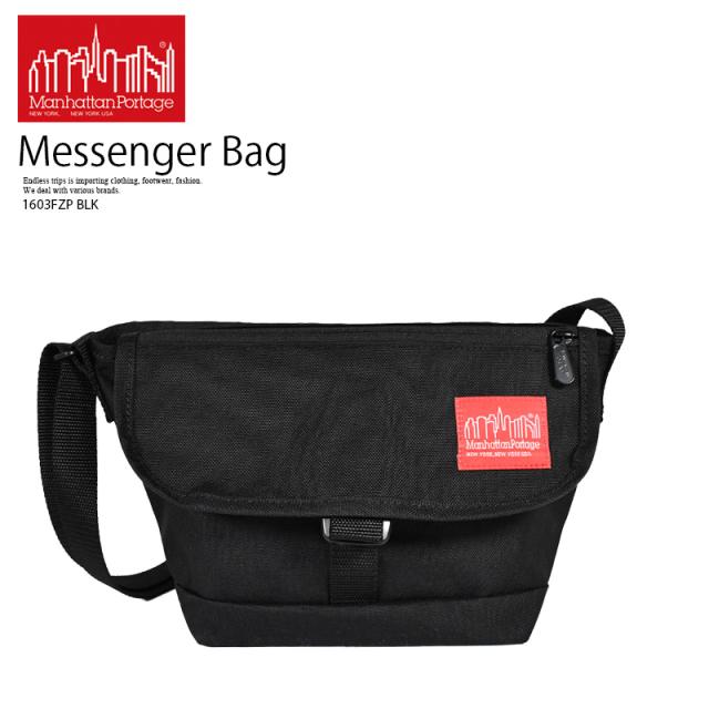 Manhattan Portage (マンハッタン ポーテージ) Nylon Messenger Bag Flap Zipper Pocket (ナイロン メッセンジャー バッグ フラップ ジッパーポケット) ユニセックス ショルダーバッグ クロスボディバッグ 1603FZP BLK