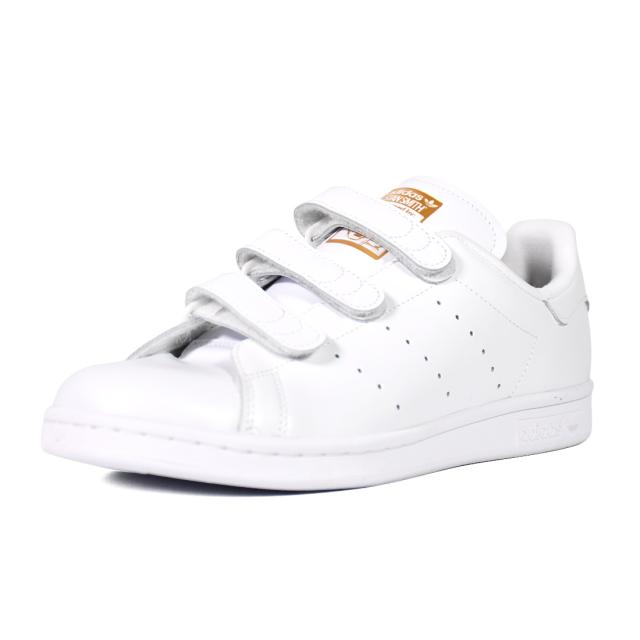 adidas (アディダス) STAN SMITH CF スタンスミス レースレス ベルクロ スニーカー 靴 メンズ レディース ユニセックス カジュアル ベーシック FTWWHT/FTWWHT/GOLDMT ホワイト/ゴールド 白 S75188