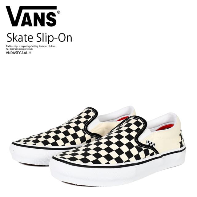 VANS (ヴァンズ) Skate Slip-On (スケート スリッポン) バンズ スニーカー スケシュー Y2K 90s ロープロ ローテク 薄底 カジュアル スケーター ストリート チェック柄 (チェッカーボード) ブラック/オフ ホワイト VN0A5FCAAUH
