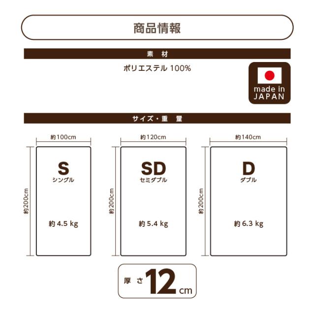 【訳あり】【アウトレット】敷き布団 シングル 敷布団 厚さ12センチ 抗菌 防臭 防ダニ 日本製 ふわふわ 防ダニ布団 国産 ボリューム敷布団 ウエルタイム_11