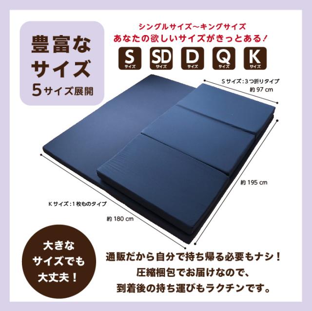 マットレス シングル 三つ折り 高反発 厚さ10センチ 折りたたみ 日本製 洗濯可 国産 ウレタン 寝具 1枚もの 敷布団 ウエルタイム_3