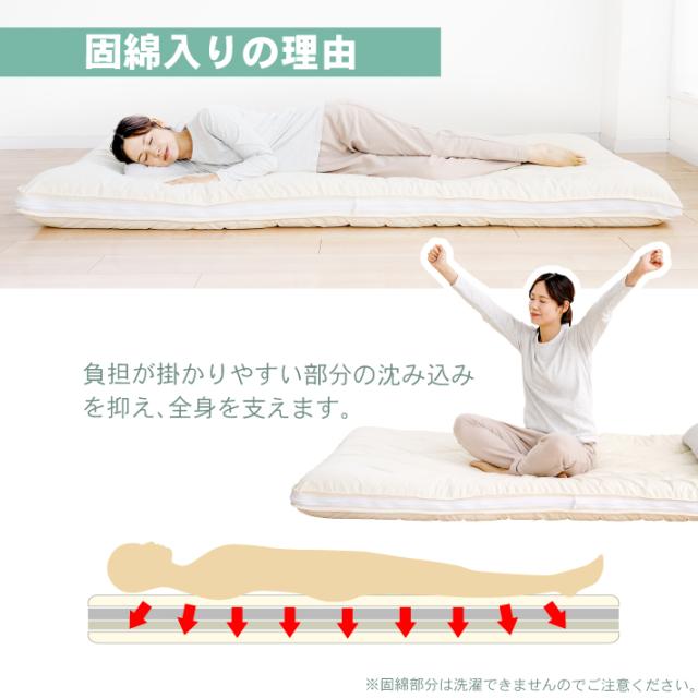 敷き布団 シングル カバーが洗える 洗濯 日本製 防ダニ 抗菌 防臭 着脱式 4層構造 ボリューム シングル敷き布団 厚さ10センチ 国産 寝具 ウエルタイム_6