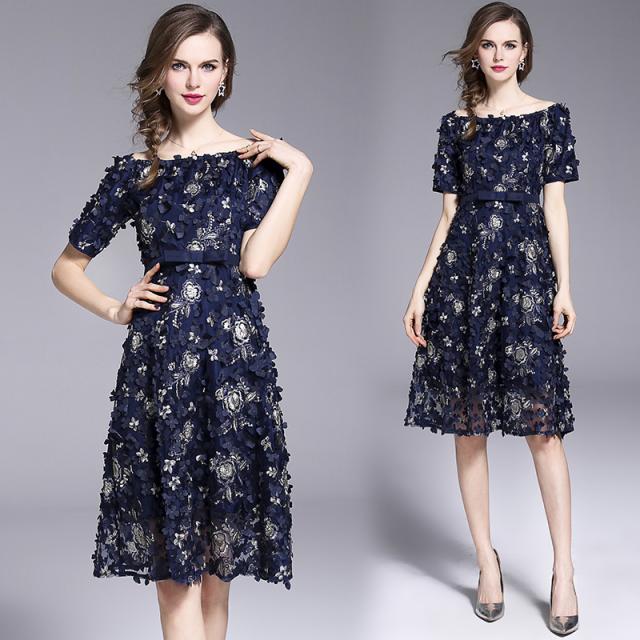 新作 パーティードレス 花柄 総レース 短袖 結婚式 ワンピース 入園式 二次会 謝恩会 同窓会 発表会 大人 フォーマル ネイビーワンピの通販はau Pay マーケット Candyz Pro