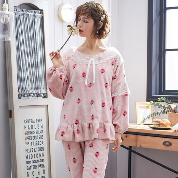 レディースパジャマ いちご モコモコ 上下セット プルオーバー ピンク ルームウェア 部屋着 寝巻き 冬 レース M L Xl Xxl 送料無料 パジの通販はau Pay マーケット Candyz Pro