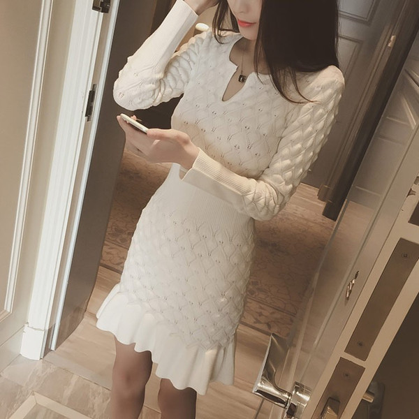 送料無料レディース ワンピース 長そで ニットワンピ タイト 尻包み 膝上丈 ｖネック 無地 インナ スリムワンピース ミディアの通販はau Pay マーケット 吉成商店