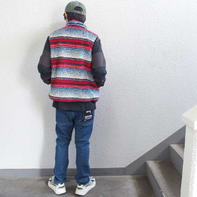 YKKモルデッドジッパーステューシー STUSSY ベスト Striped SHERPA