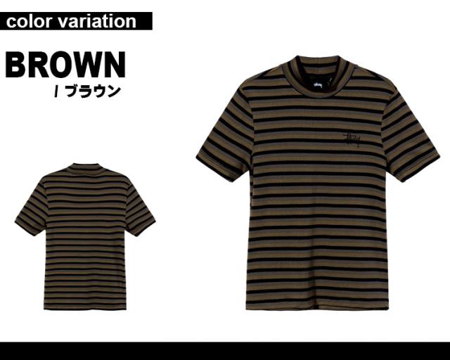 ステューシー レディース Stussy Women モックネック ジャージー Tシャツ 半袖 ボーダー柄 Pippi Stripe 214568 新作_1