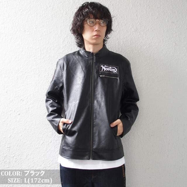 ノートン ライダースジャケット Norton フェイクレザー パッチド