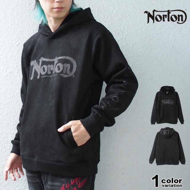 ノートン パーカー プルオーバー NORTON 撥水 裏ボア モイスト スウェード ラメ刺繍 プルパーカー 大きいサイズ ブラック バイカー M-2XL [253N1303B]