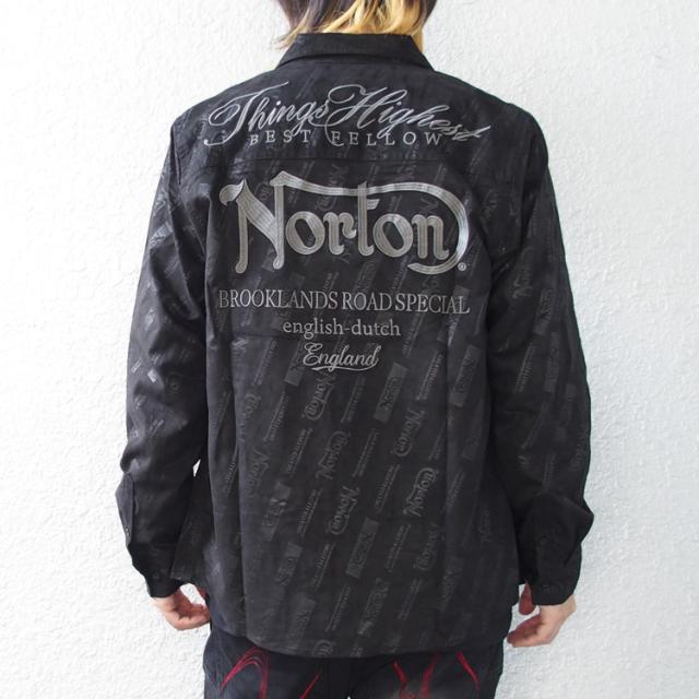 ノートン ワークシャツ 長袖 NORTON 撥水 ポリスウェード ワークシャツ 総柄 アメカジ 大きいサイズ メンズ M L XL 2XL 刺繍 袖 ロゴ [253N1501B]_4