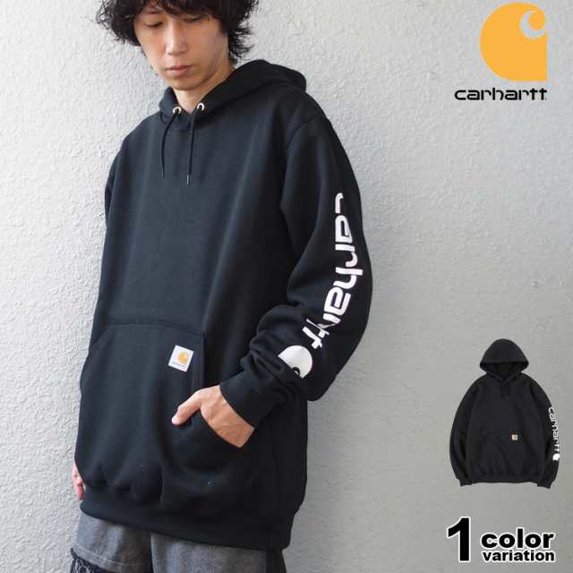 カーハート パーカー プルオーバー 袖プリント 大きいサイズ 裏起毛 ブラック Carhartt MIDWEIGHT MIDWEIGHT HOODED LOGO SWEATSHIRT k28