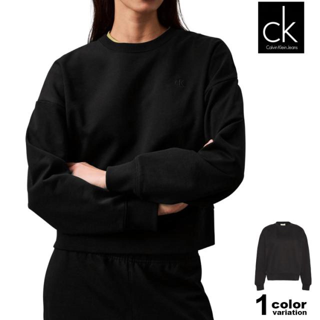 カルバンクライン トレーナー クルーネック スウェット レディース Calvin Klein Jeans LS ARCHIVE LOGO FRENCHTERRY RLX ショート丈 短丈 LV047B236G