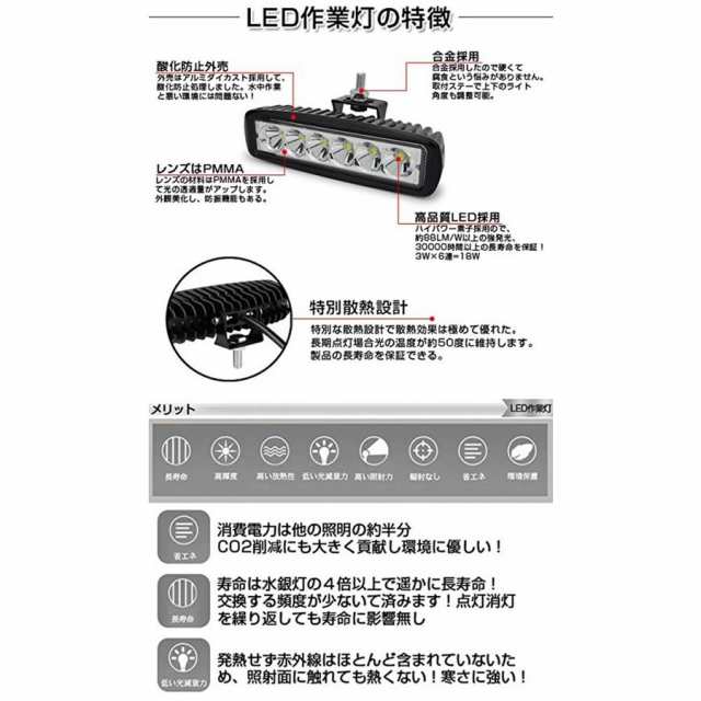 作業灯 2台セット led led 12v led 24v led ワークライト 18W LED 狭 - 2