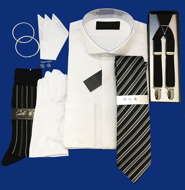 ウィングカラーシャツ 安心の小物7点フルセット ダブルカフス ちょっとグレードアップ ３営業日以内発送 モーニング タキシードの通販はau Pay マーケット 総合ブライダル館 Au Pay マーケット店