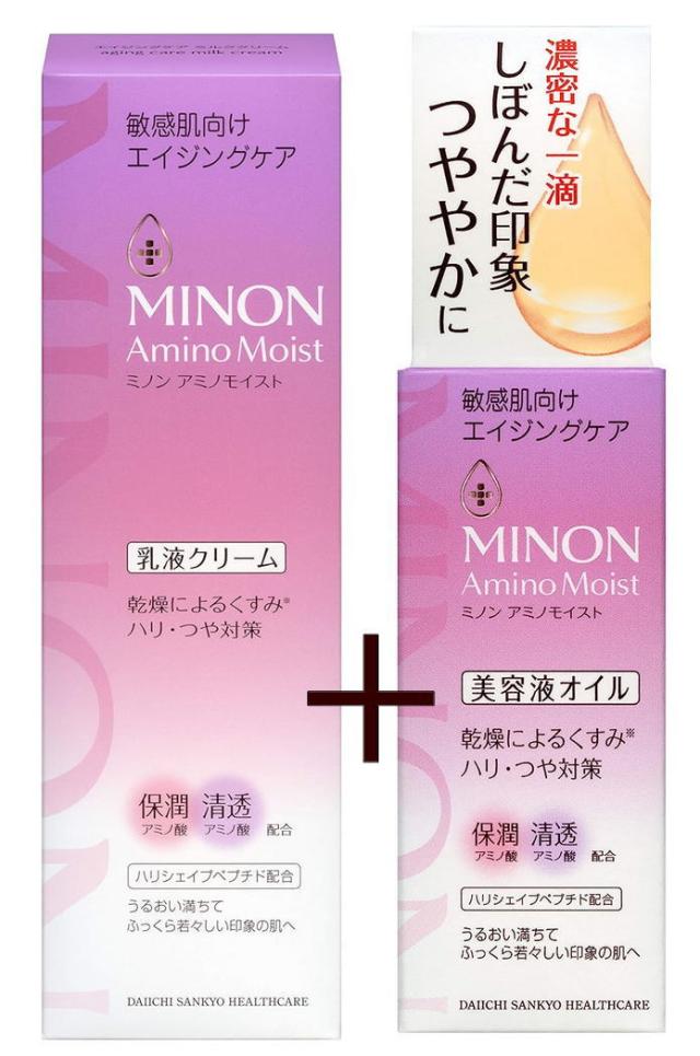 第一三共 ミノン アミノモイスト エイジングケア ミルククリーム 100g＋オイル20ml【送料無料】乳液クリーム＋美容液オイルの通販は