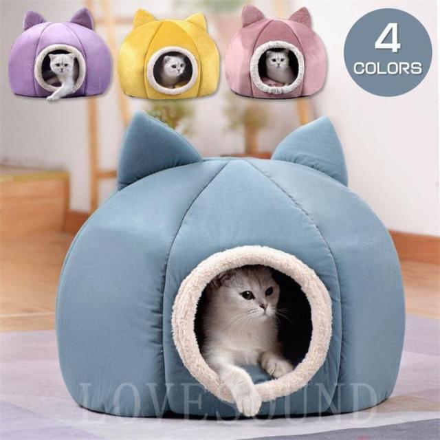 マット ペットベッド あたたかい猫耳ドーム猫ハウス クッション 冬用かわいいペットハウス ペット用 寝袋の通販はau Pay マーケット タカヤマ商事