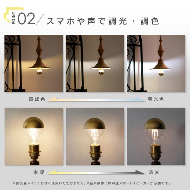 単品】エジソンバルブLEDスマート DUO E26/E17 ハーフミラー ゴールド