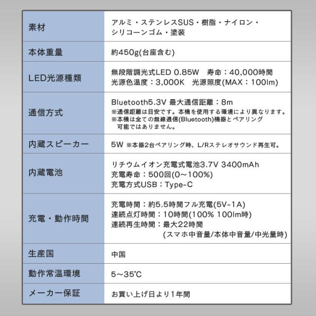 【2個セット】MORIMORI LED スポットライト スピーカー Bluetoothスピーカー 一体型 卓上ライト ステレオ再生 吊り下げ対応 調光機能付き コードレス充電式　小型 ポータブル コードレス スタンドライト 間接照明 テーブルランプ おしゃれ インテリア 充電しながら使える_12