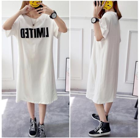 ホワイト ワンサイズ レディース Tシャツワンピース 韓国ファッション オルチャン 半袖 ロゴプリント ミディ丈の通販はau Pay マーケット Sk企画株式会社