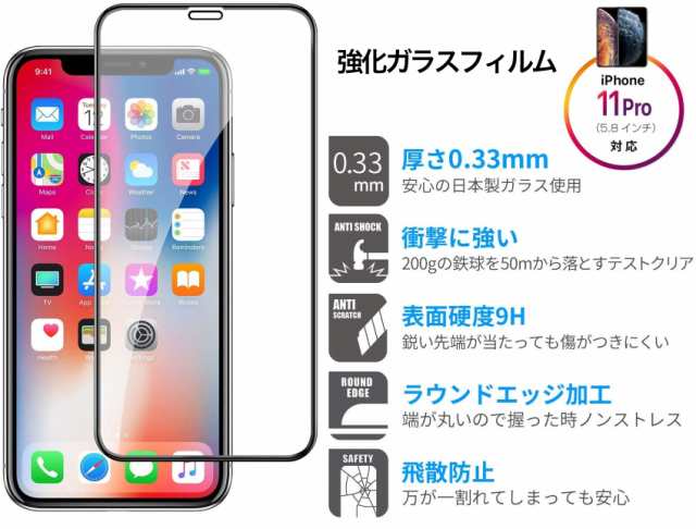 iPhone11Pro ガラスフィルム iPhoneX/XS強化ガラス保護フィルム 5.8