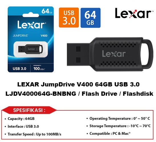 フラッシュドライブ 64GB Lexar JumpDrive Flash Drive V400 USBメモリ