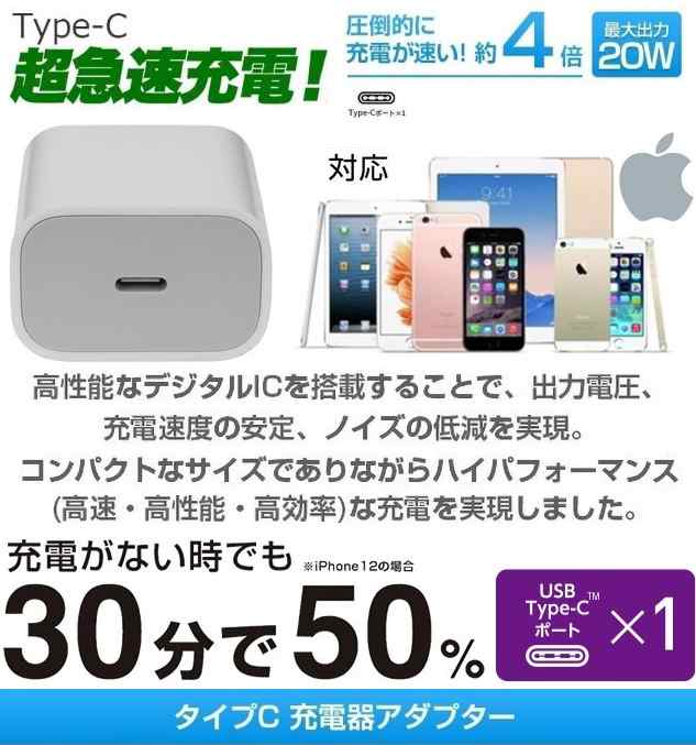 USB-C電源アダプタ アップル純正品高速充電アダプタ 20W Apple iPhone